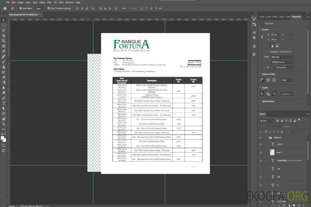Relevé bancaire Luxembourg Fortuna Banque template